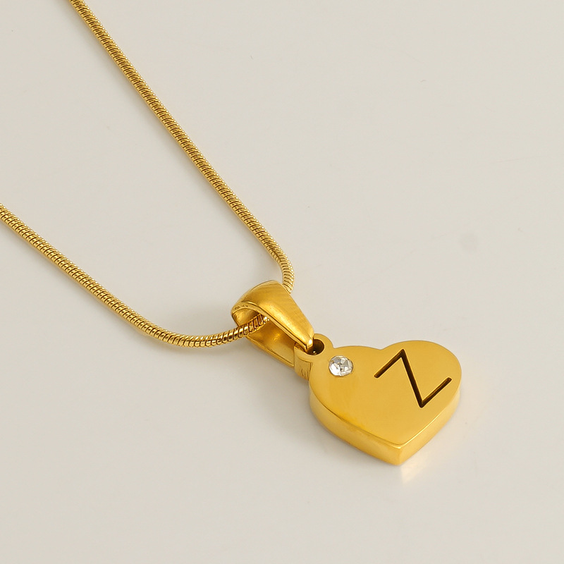 1 piece simple series simple letter stainless steel  gold plated crystal unisex pendant necklaces