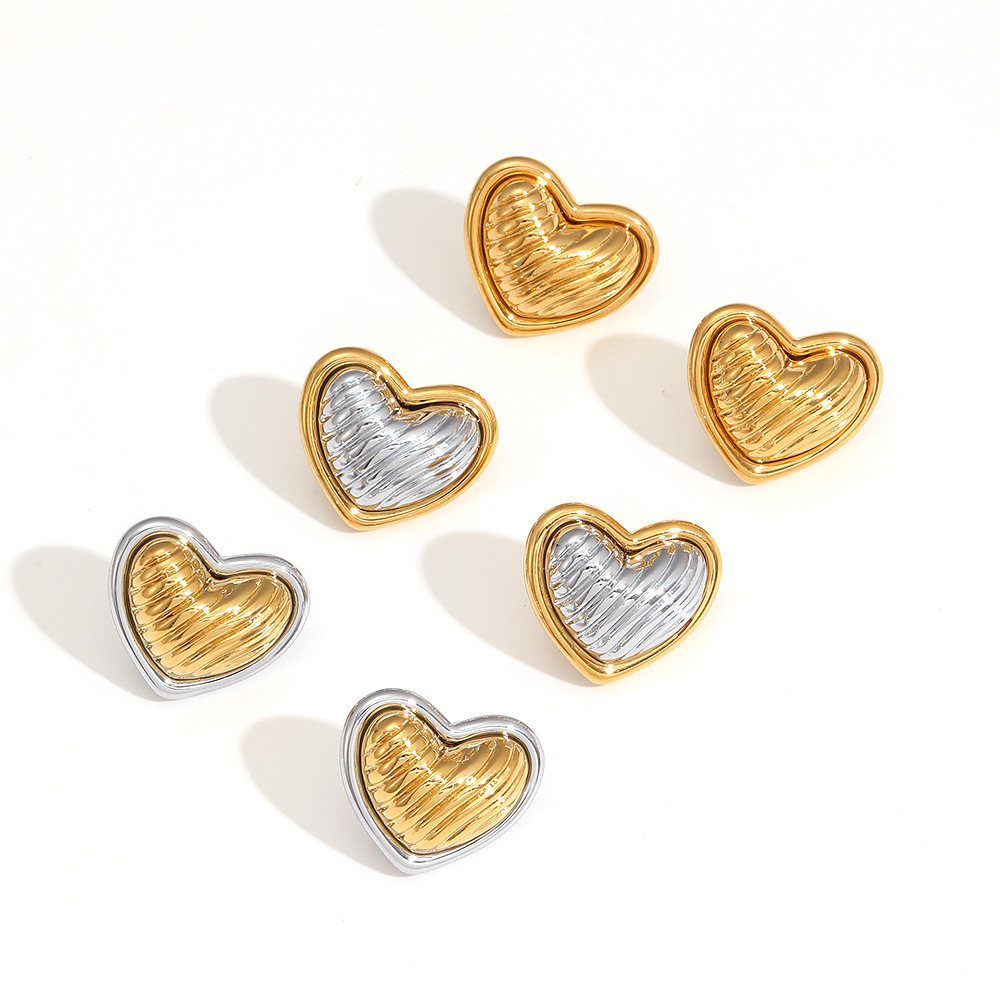 1 pair simple series high-end heart stainless steel  gold plated women stud earrings