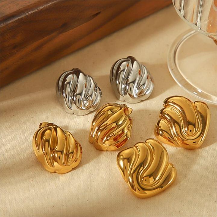 1 pair simple series geometric stainless steel  gold plated women stud earrings