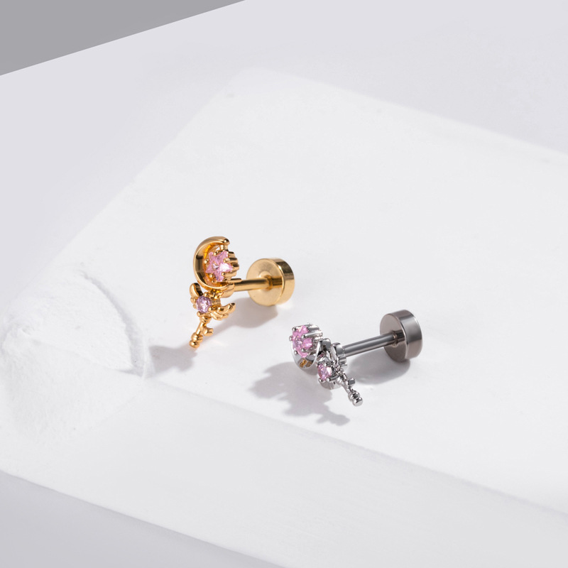 1 Piece Simple Series Simple Heart Titanium Steel No Plating Material Zircon Women Stud Earrings