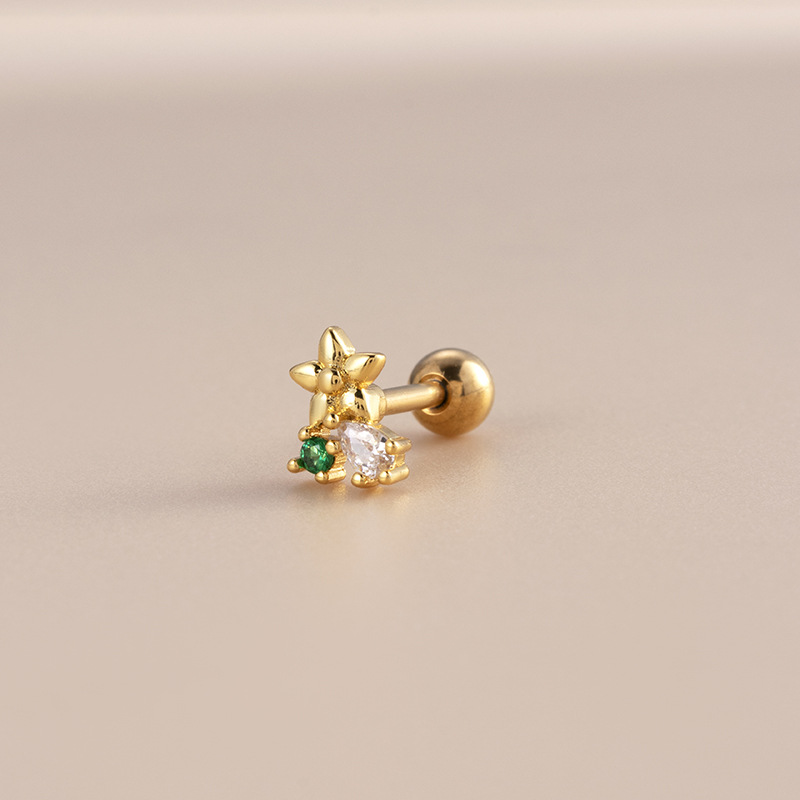 1 Piece Simple Series Simple Flower Titanium Steel No Plating Material Zircon Women Stud Earrings