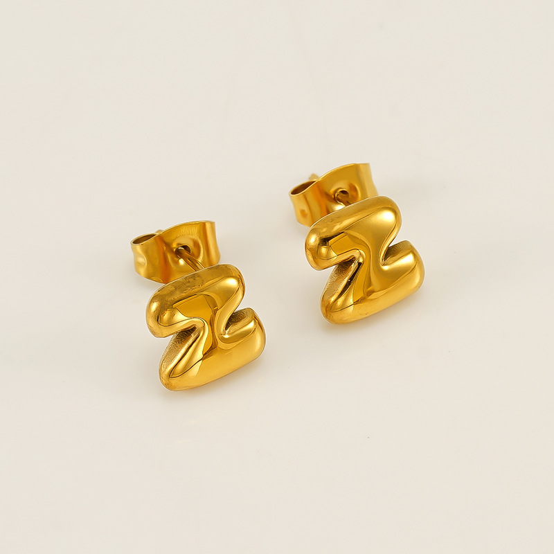 1 pair simple series elegant letter titanium steel  gold plated women stud earrings 