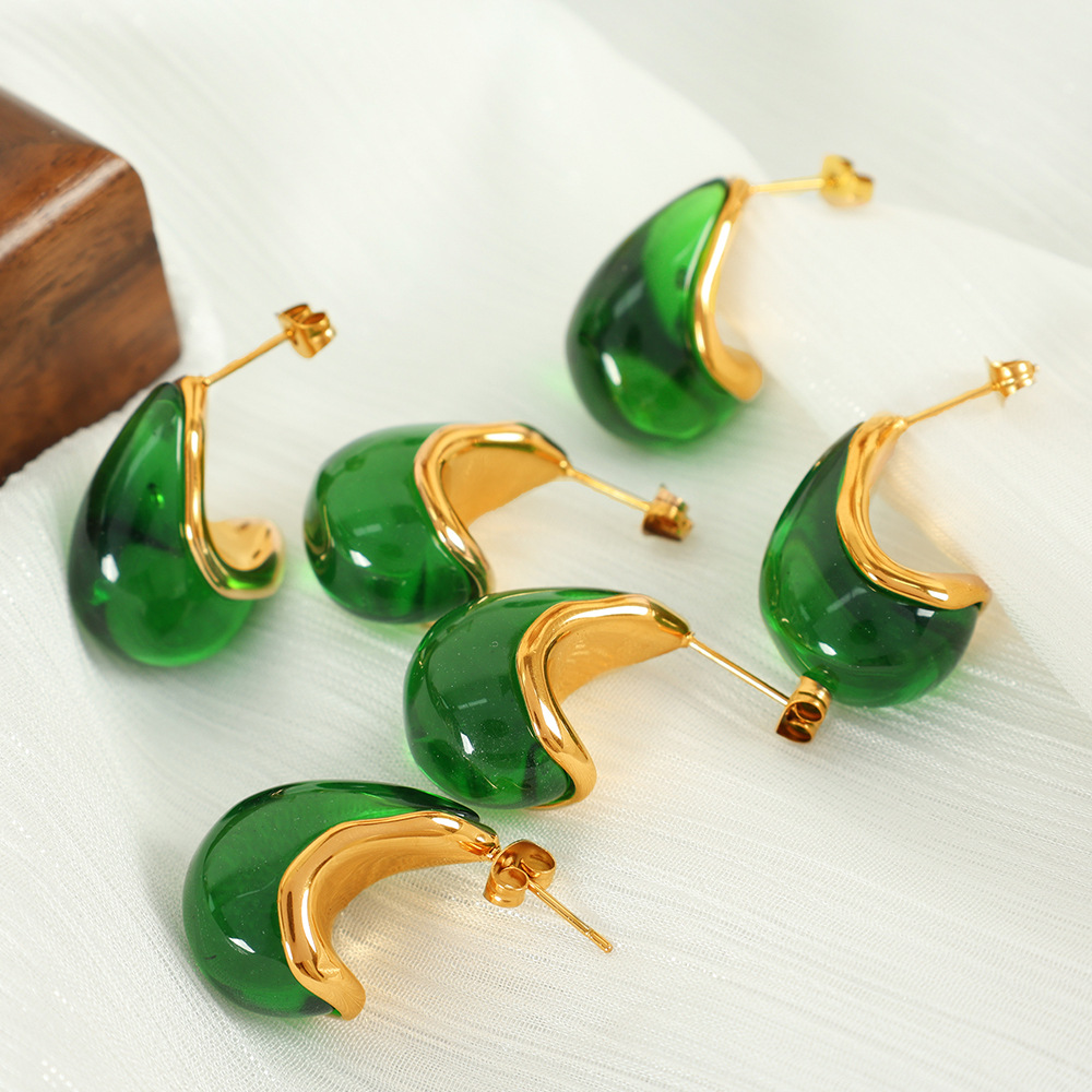 1 pair simple series retro droplet stainless steel  gold plated women drop earrings