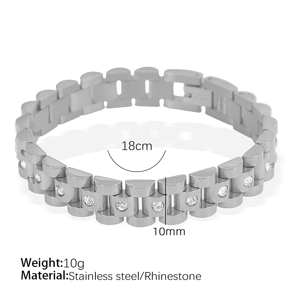 1 piece simple series retro geometric titanium steel  gold plated rhinestone women chain bracelets