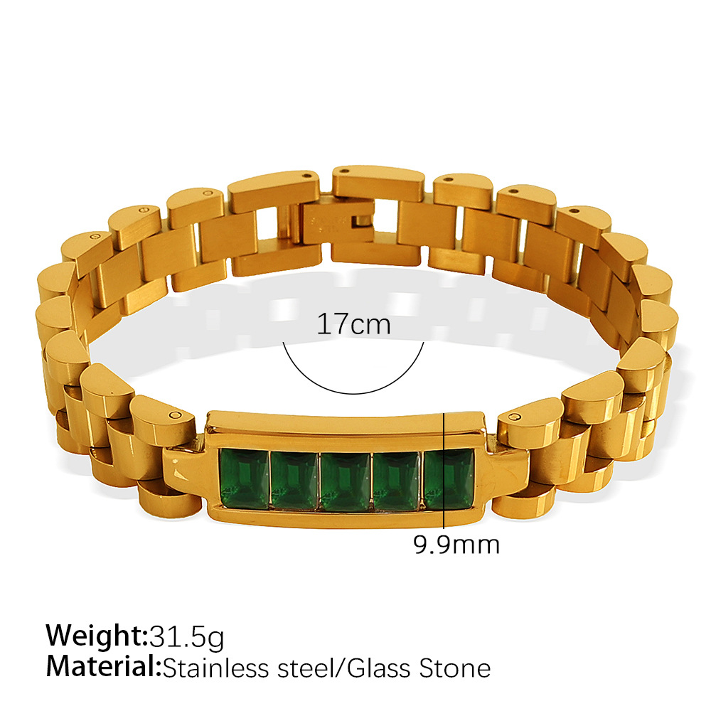 1 piece simple series retro geometric stainless steel  gold plated zircon women chain bracelets 