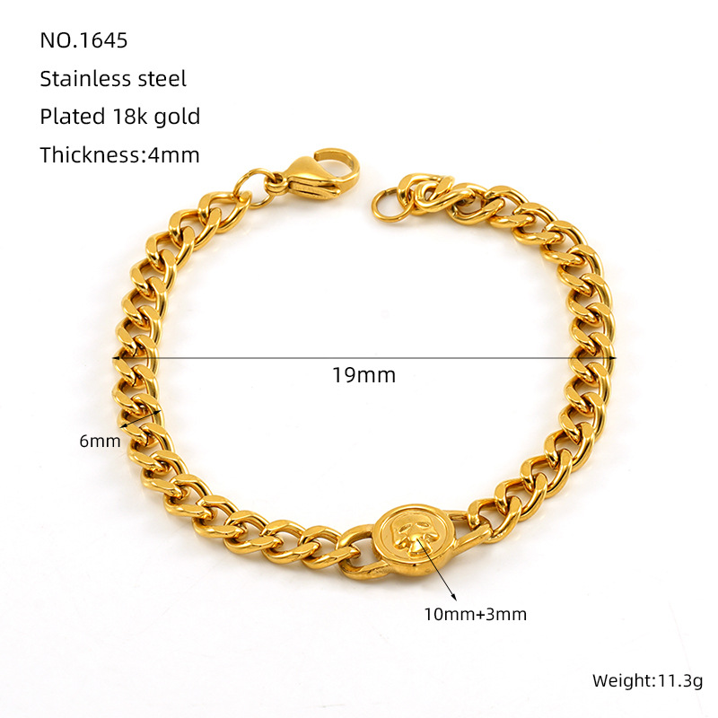 1 piece simple series classic stainless steel  gold plated unisex chain bracelets 