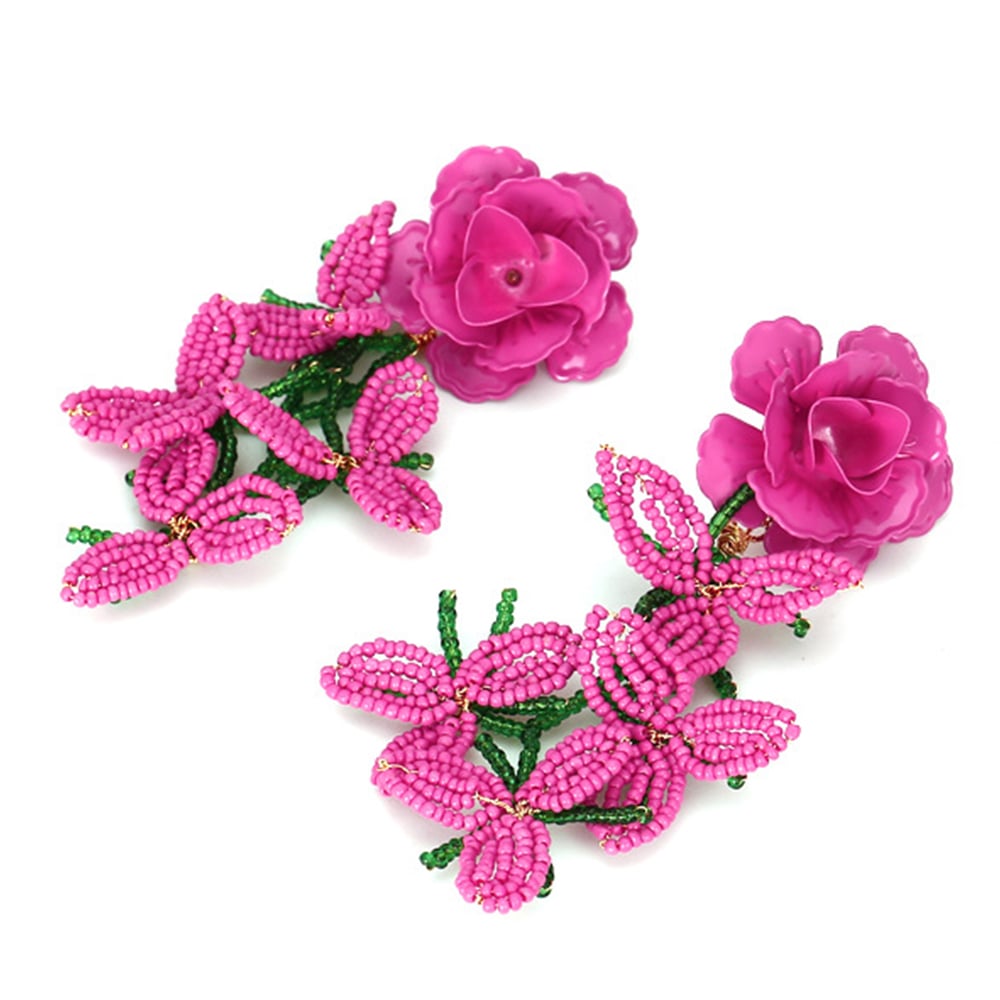 1 Pair Exaggerated Bead Tassel Floral Drop Earrings Picture3