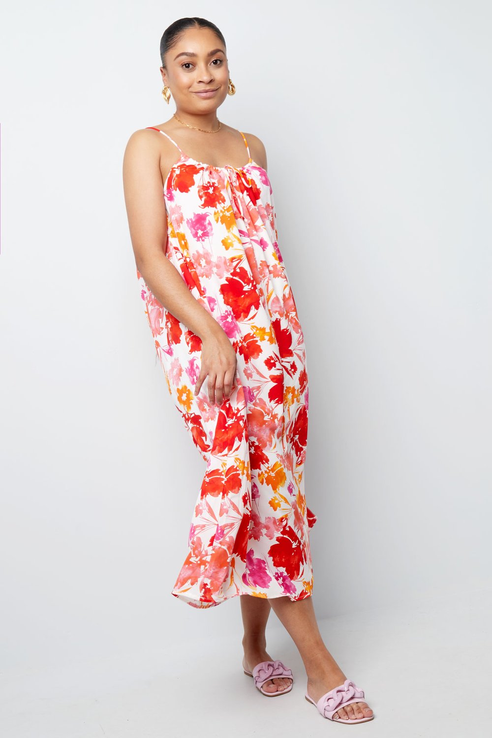 Kleid Blumendruck - rosa/orange Bild7