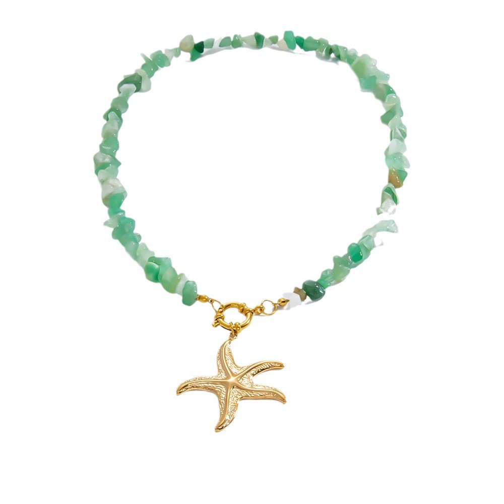 Starfish Stainless Steel Gold Color Natural Stone Women's Pendant Necklaces