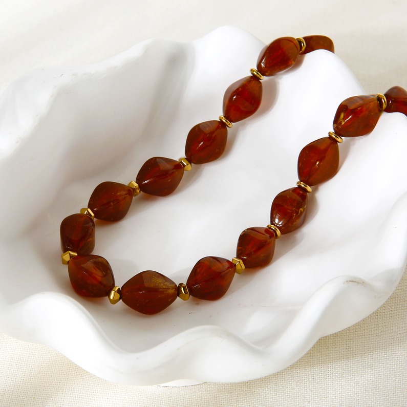 1 Piece Acrylic Irregular Beads Hematite Gold Color Necklace Picture2