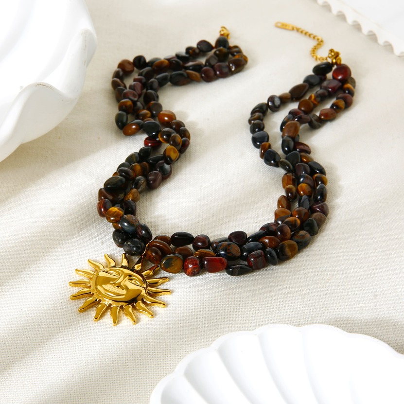 1 Piece Natural Stones Gold Color Sun Shape Beaded Necklace Picture2