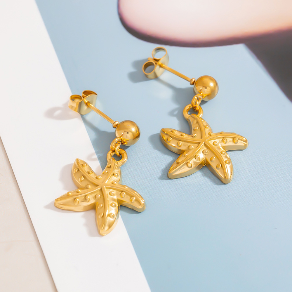 Starfish Stainless Steel Gold Color Drop Earrings h5Picture6
