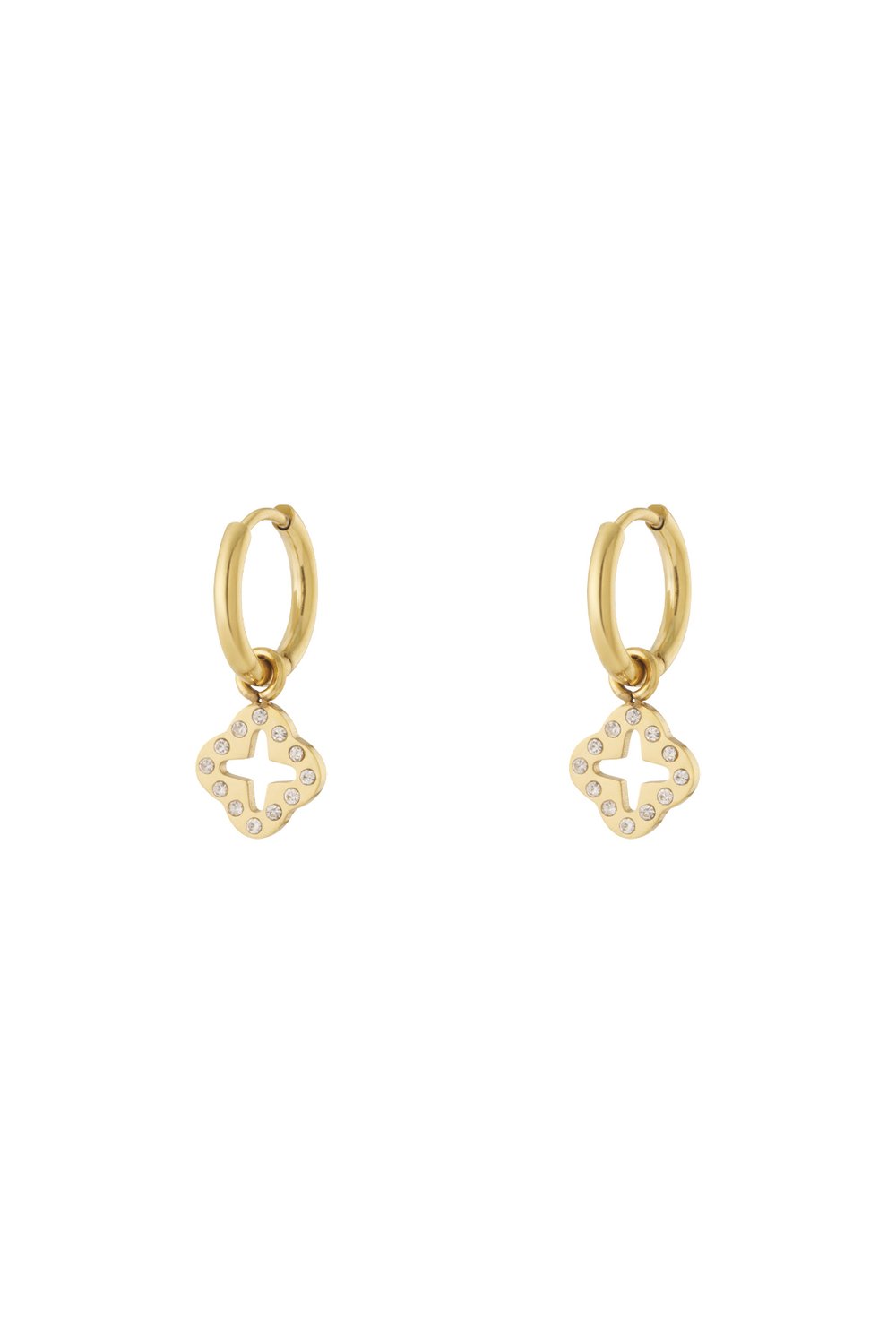 Ohrringe Klee mit Zirkonsteinen Goldfarbe Edelstahl