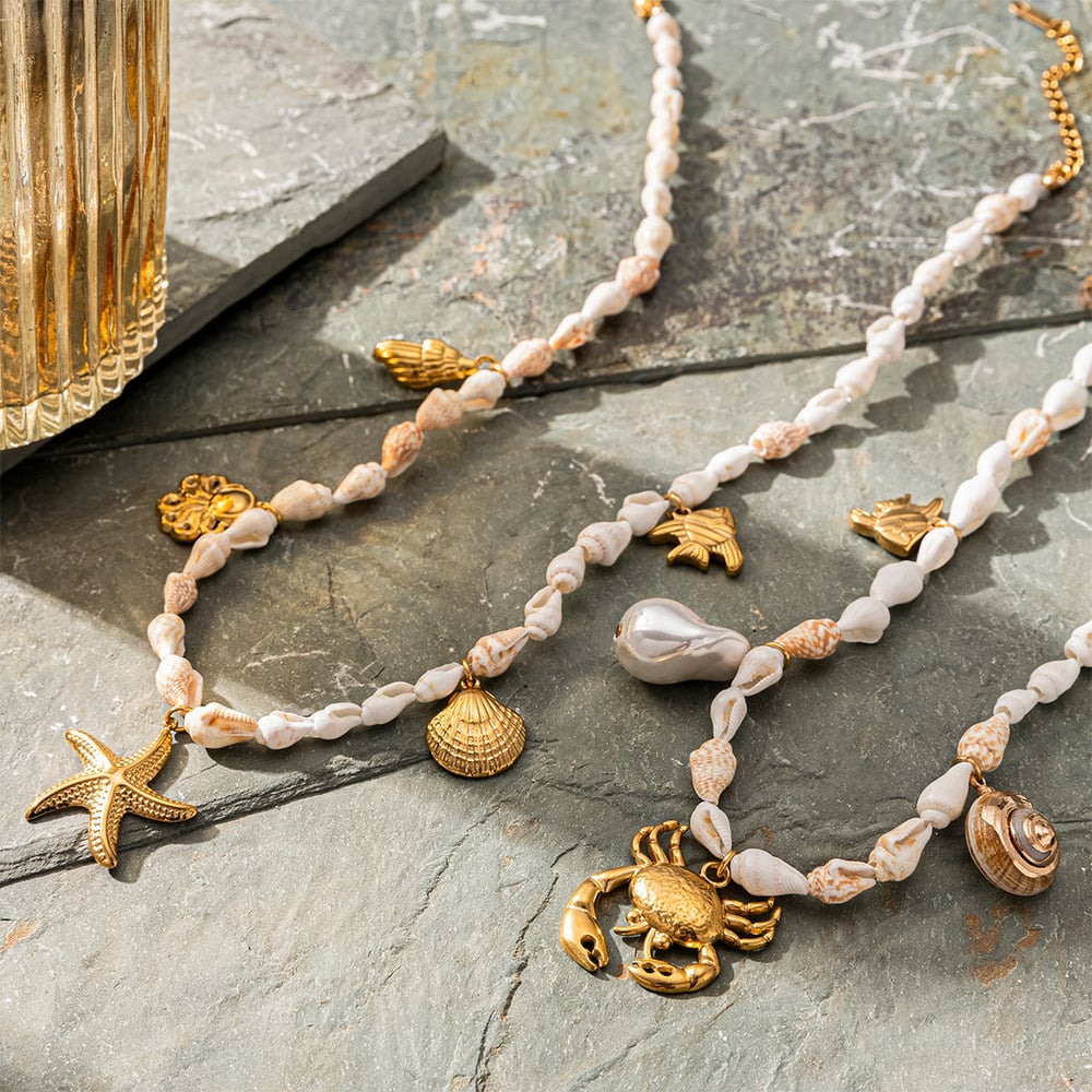 1 Stück Halsketten mit Muschelperlen aus Edelstahl in Goldfarbe h5Bild3