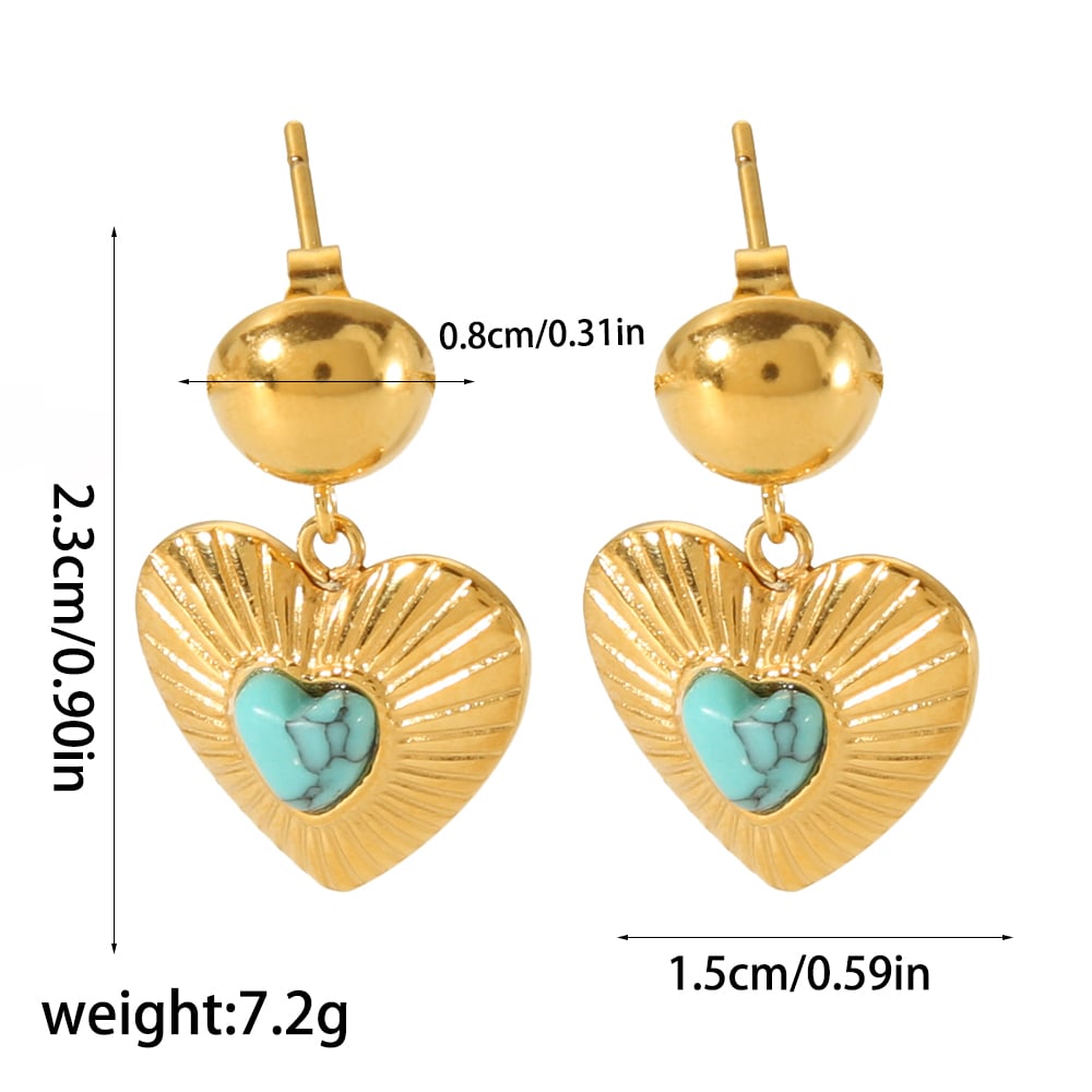 1 pair of classic fashion  gold-plated stainless steel pearl natural stone love pendant earrings women's jewelry daily wear 