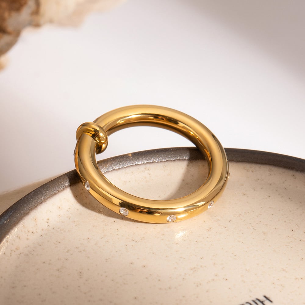 1 pair simple series simple solid color stainless steel  gold plated rhinestone women single ring