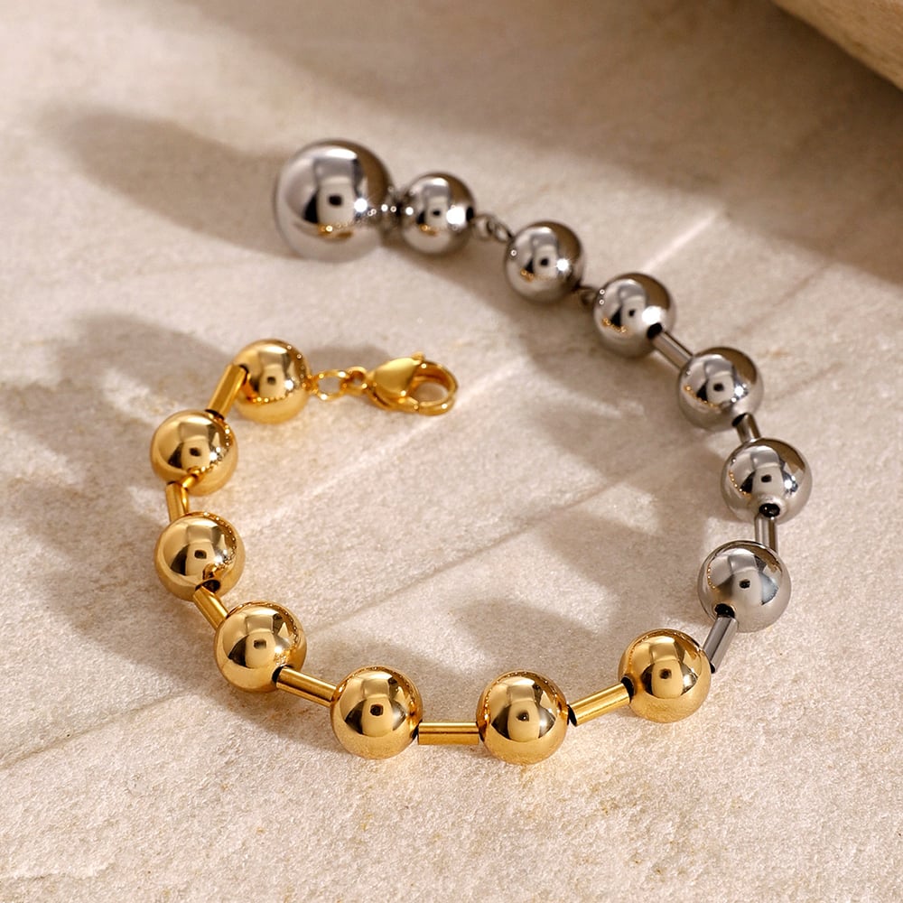 1 piece simple series simple geometric stainless steel  gold plated women beaded bracelets