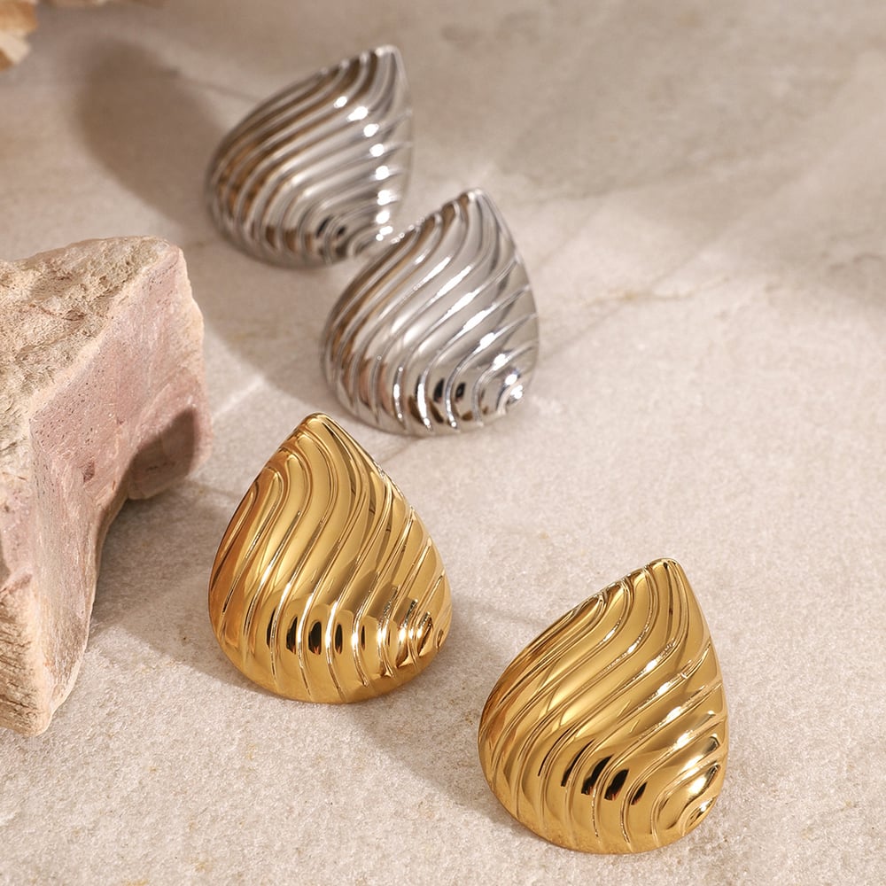 1 pair simple series simple droplet stainless steel  gold plated women stud earrings h5Picture2