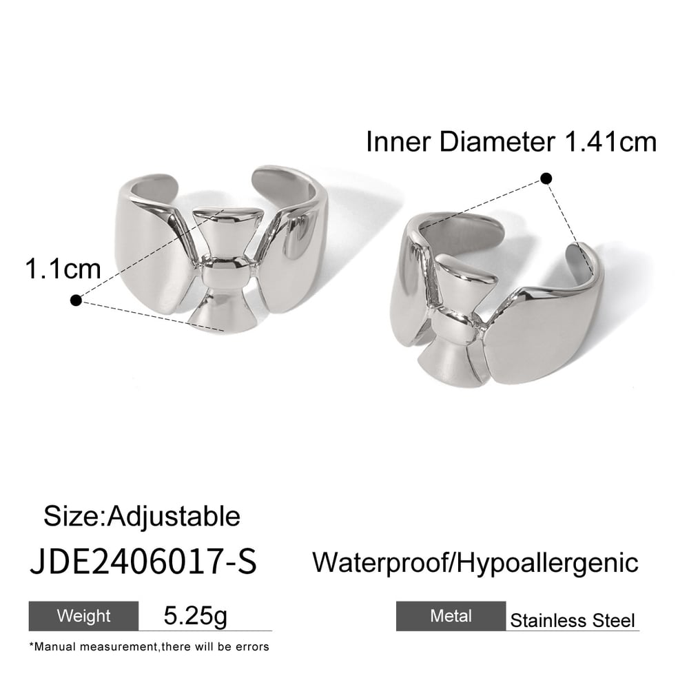 1 pair simple series casual bow knot stainless steel  gold plated women adjustable rings h5Picture2