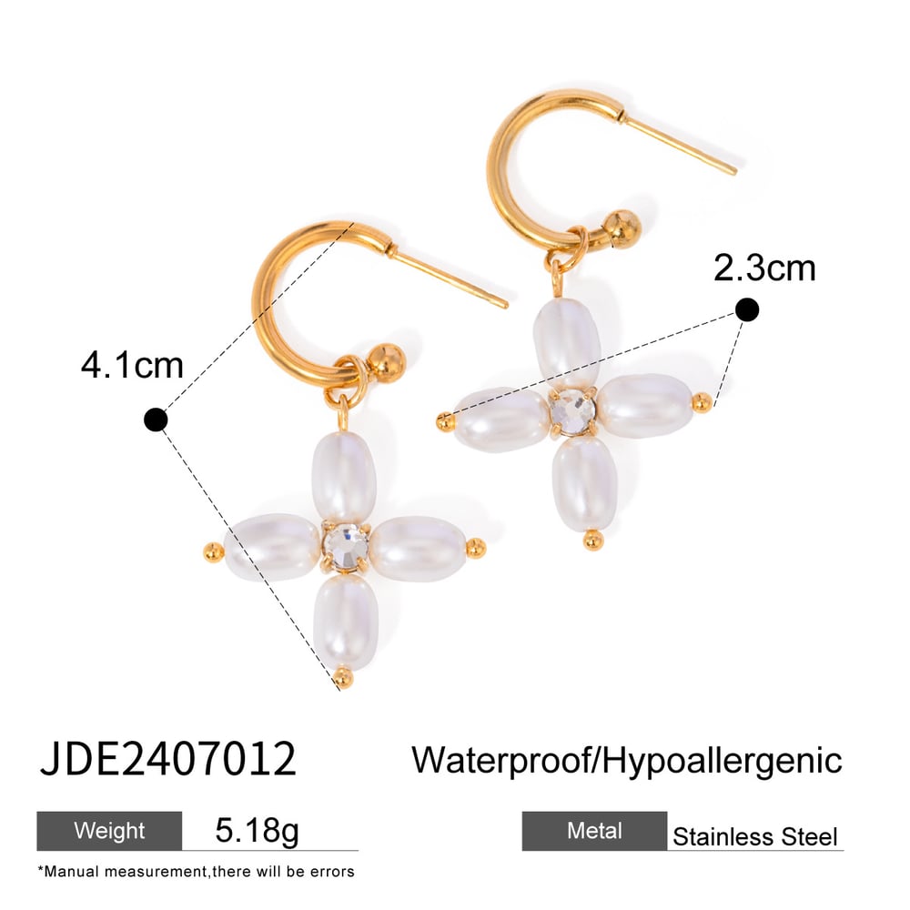 1 pair simple series elegant cross stainless steel  gold plated artificial pearl women earrings set h5Picture2