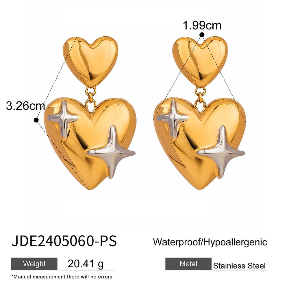 1 pair simple series  style heart stainless steel  gold plated women drop earrings h5Picture2