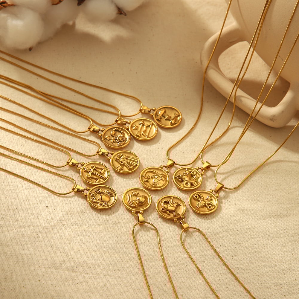 1 pezzo di collana con ciondolo a 12 costellazioni in acciaio inossidabile placcato oro 18k, classica moda, per gioielli da donna da indossare ogni giorno 