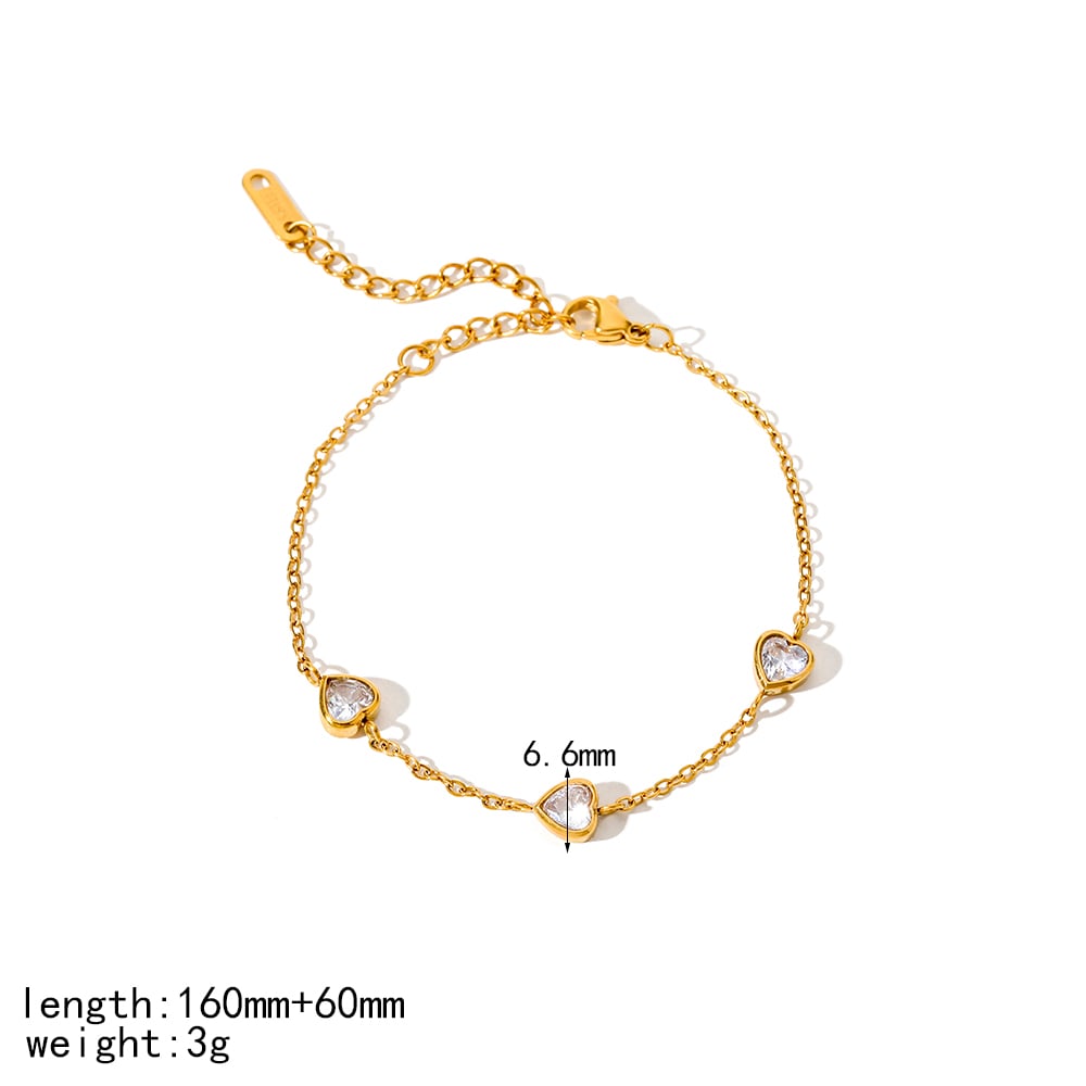 a simple  gold-plated stainless steel peach heart zircon bracelet for women's daily wear Picture2
