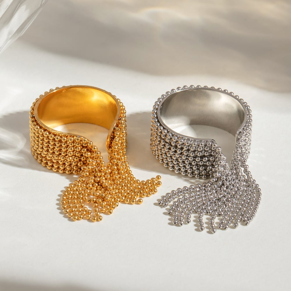 1 pair simple series retro tassel stainless steel  gold plated women adjustable rings