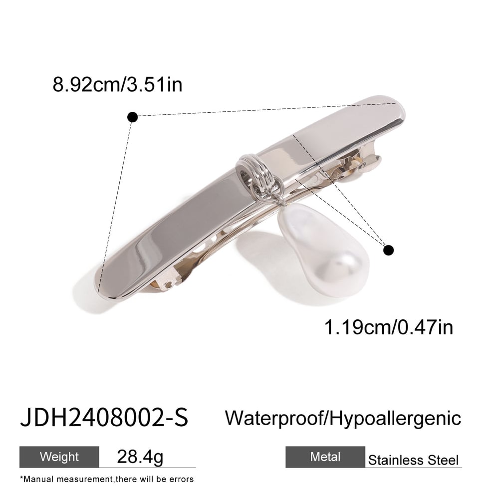 1 pair simple series retro solid color stainless steel  gold plated artificial pearl women hair clips Picture2