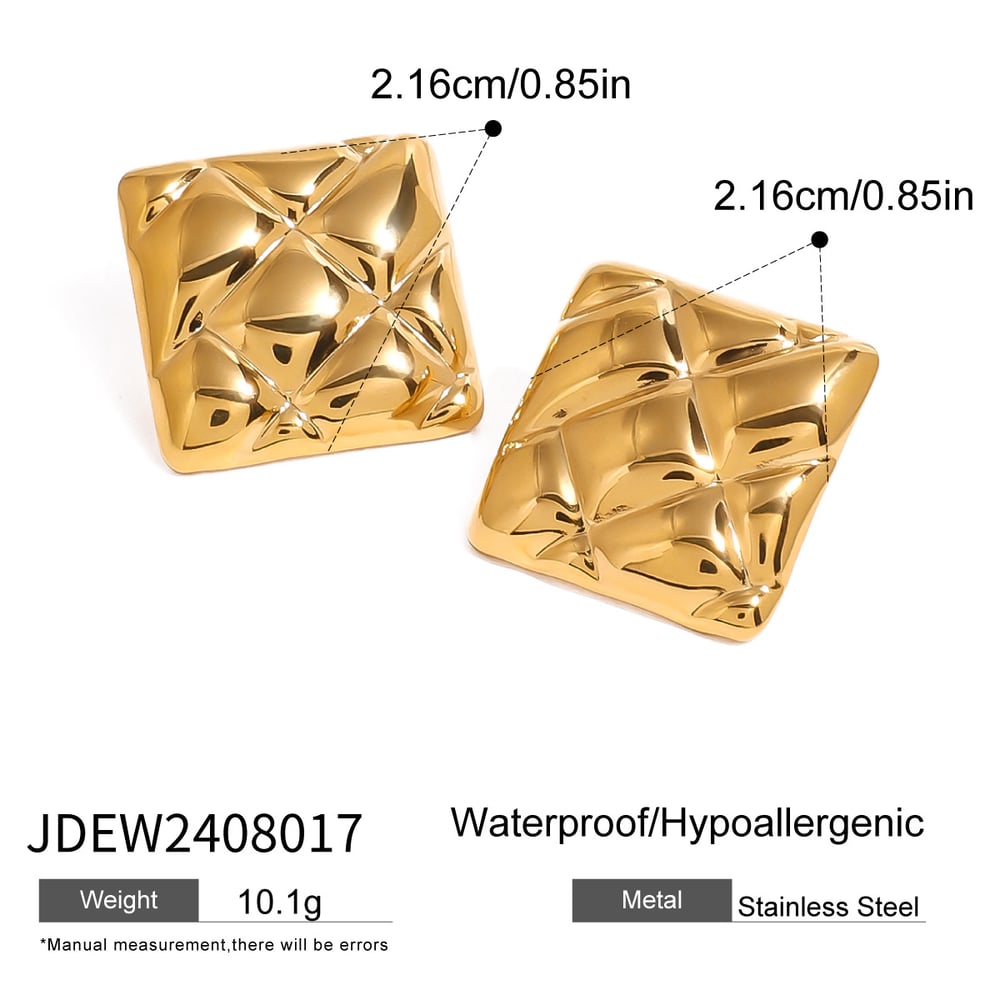 1 Pair Retro Plaid Square Shape Stainless Steel  Gold Color Stud Earrings h5Picture2