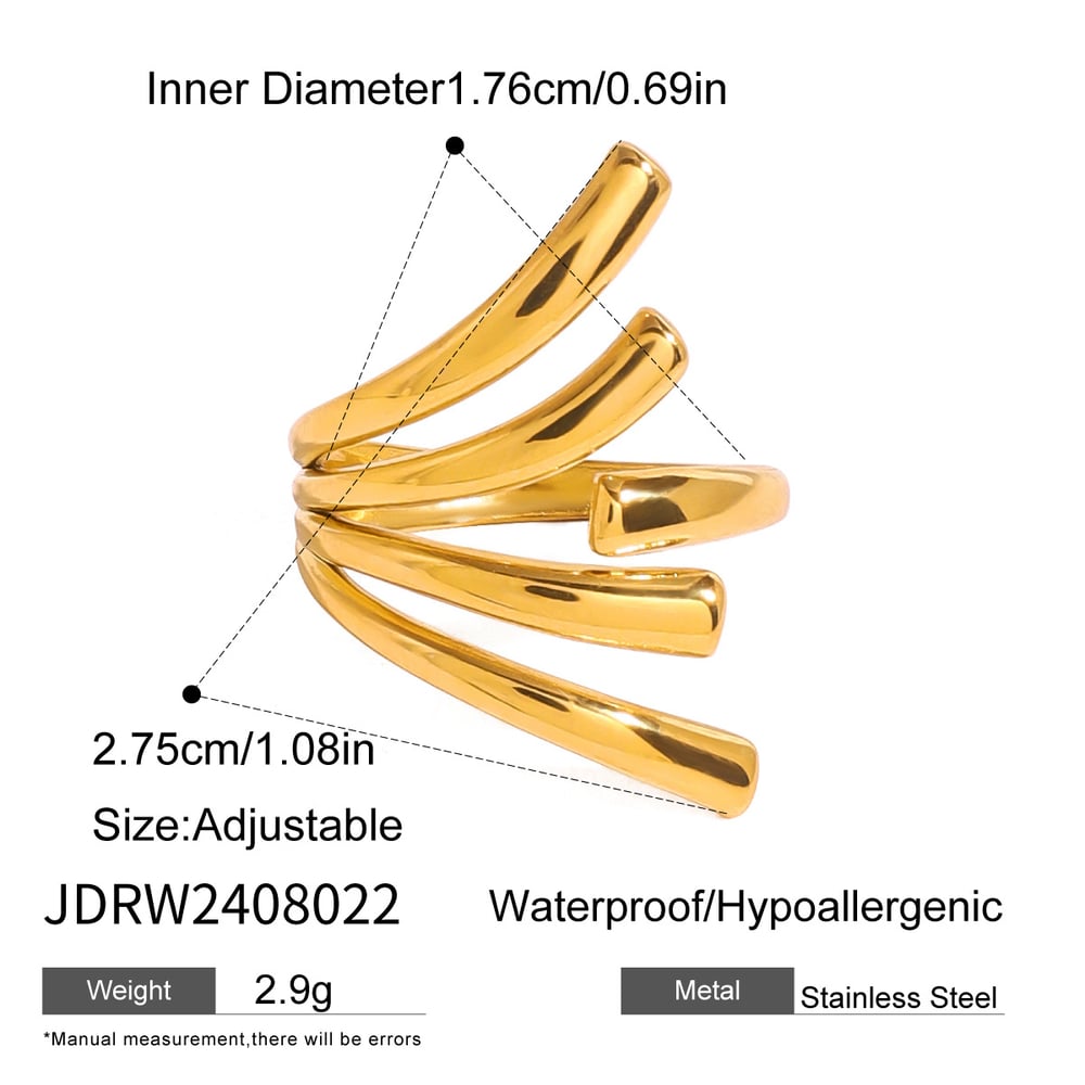 1 Piece irregular Line Shape Stainless Steel Gold Color Minimalist Ring h5Picture2