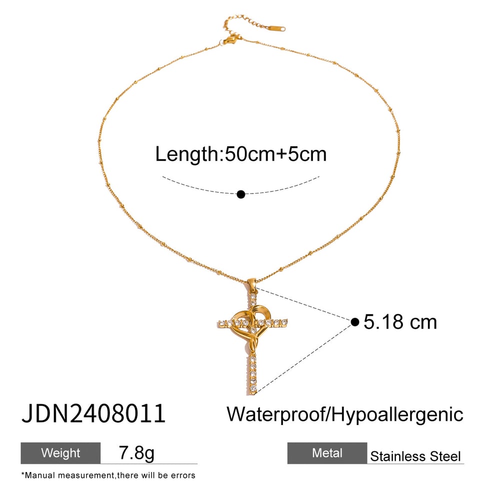 1 piece simple retro style cross shape stainless steel  gold plated inlay white rhinestone women's pendant necklace h5Picture2