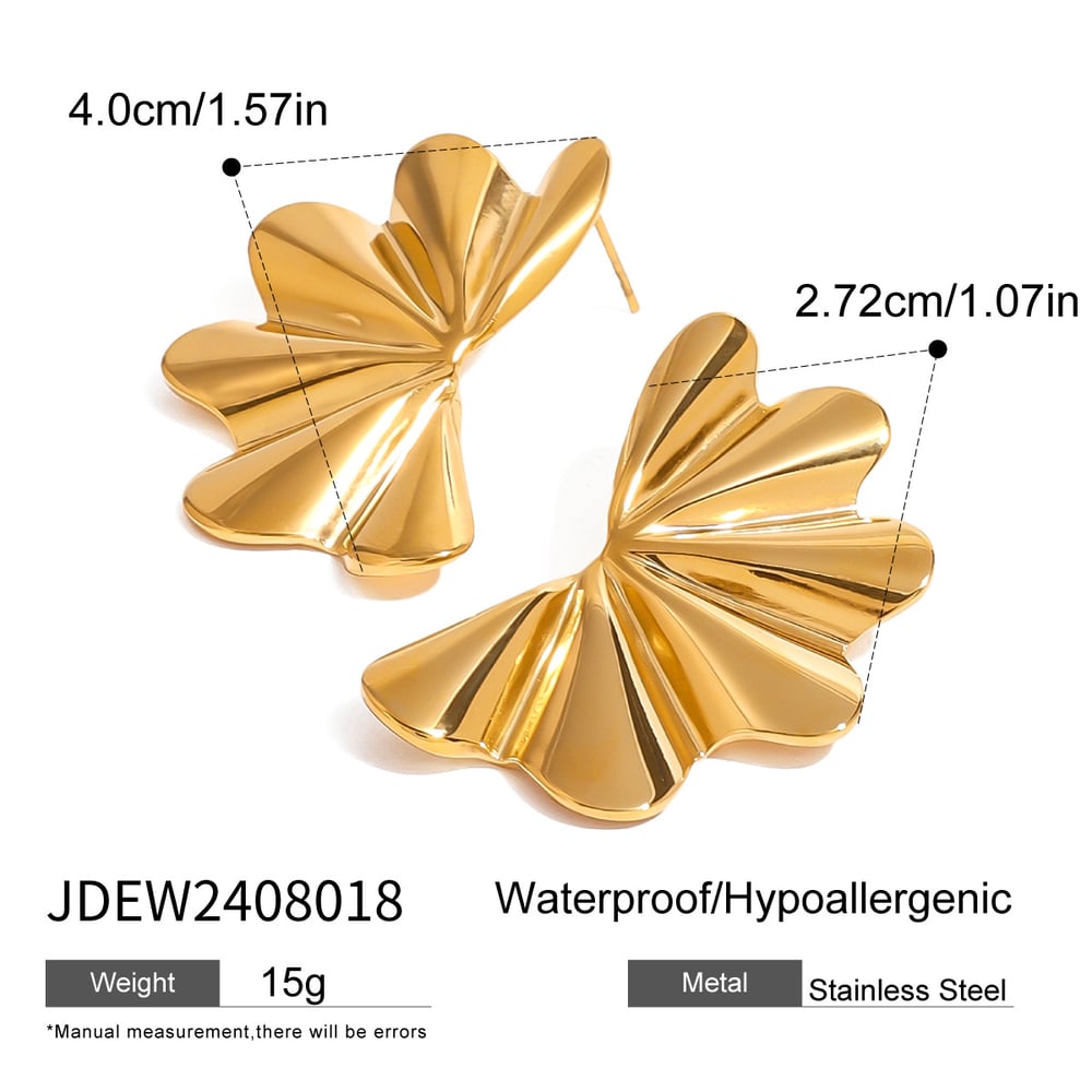 1 pair classic retro style relief flower shape stainless steel  gold plated women's stud earrings h5Picture2