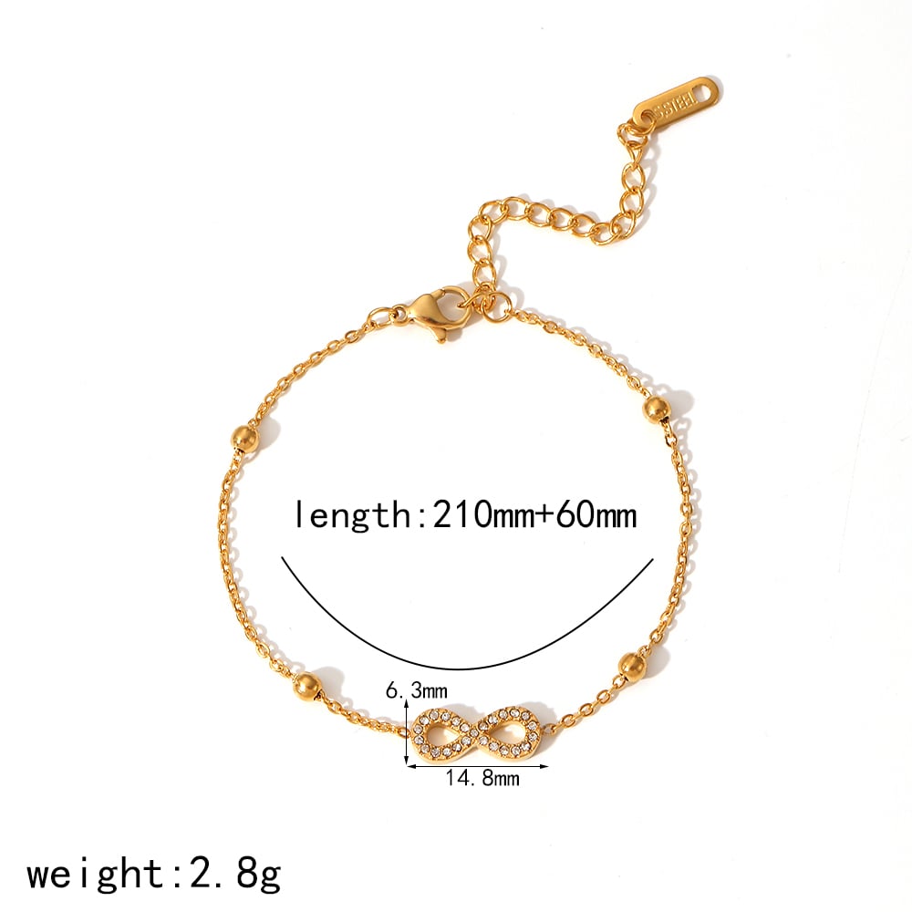 1 piece of simple and fashionable  gold-plated stainless steel diamond 8-shaped anklet for women's daily wear Picture2