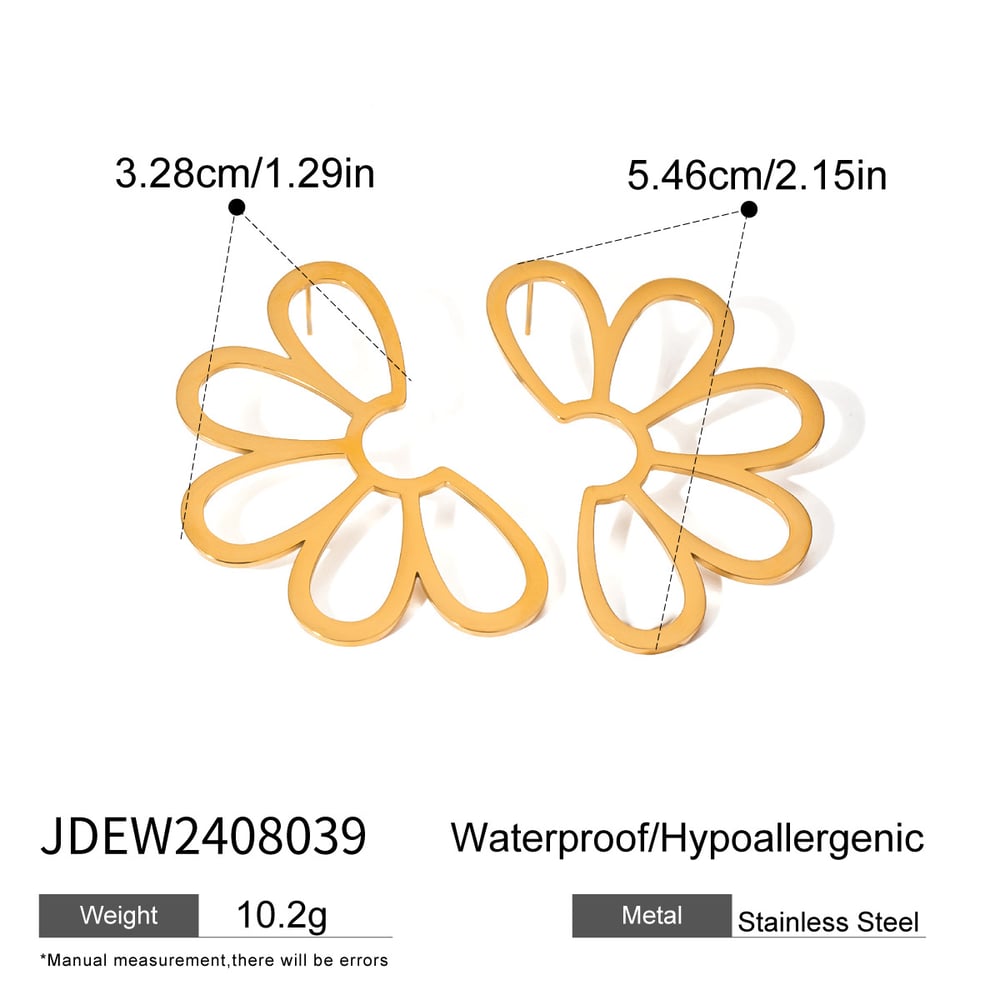 1 pair classic retro style hollowed-out flower shape stainless steel  gold plated women's stud earrings h5Picture2