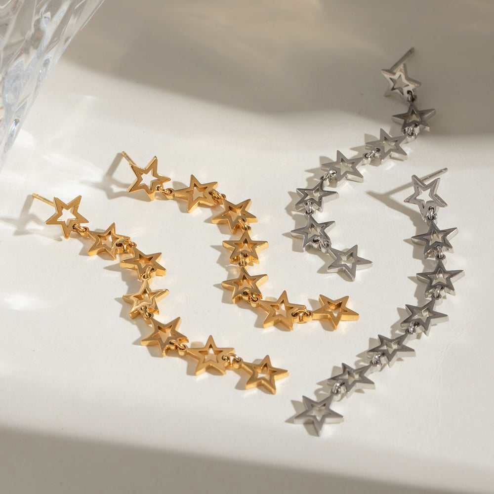 1 Pair Stainless Steel Gold Color Stars Dangle Earrings