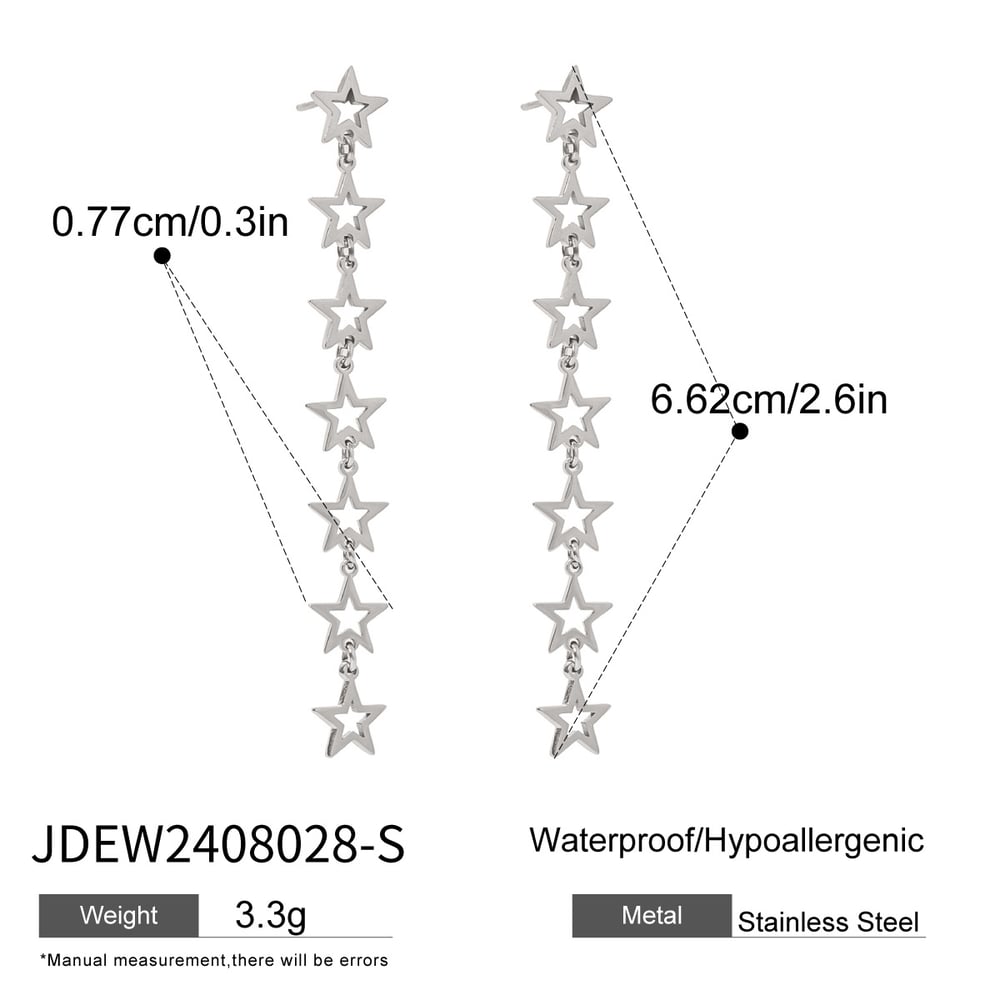 1 Pair Stainless Steel Gold Color Stars Dangle Earrings h5Picture2