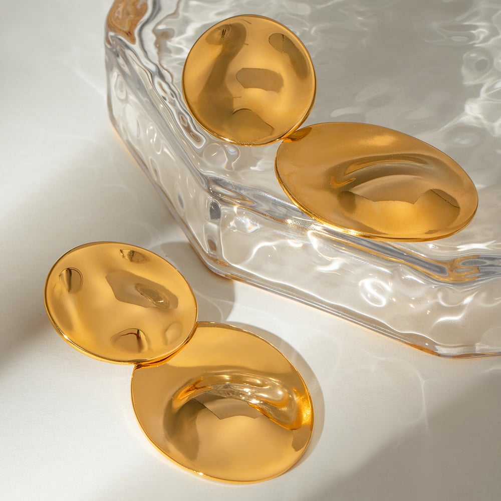 1 pair fashionable style oval shape stainless steel  gold plated women's drop earrings
