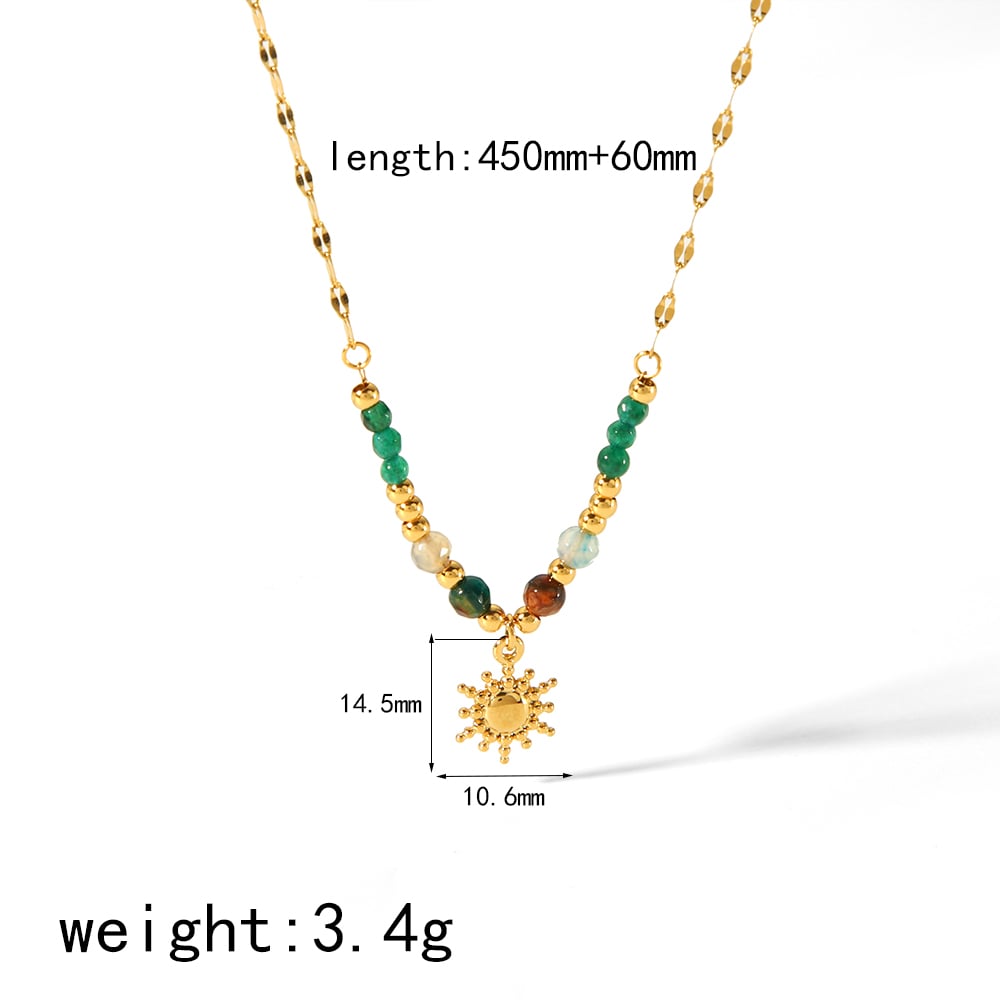 1 piece exquisite fashion  gold-plated stainless steel sun pendant colorful bead necklace women's jewelry daily wear Picture2