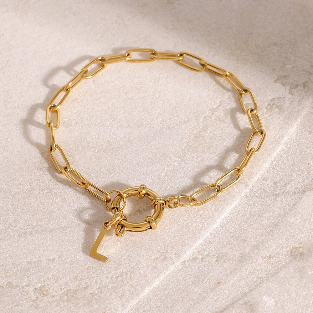 1 piece simple series simple letter stainless steel  gold plated women charm bracelets