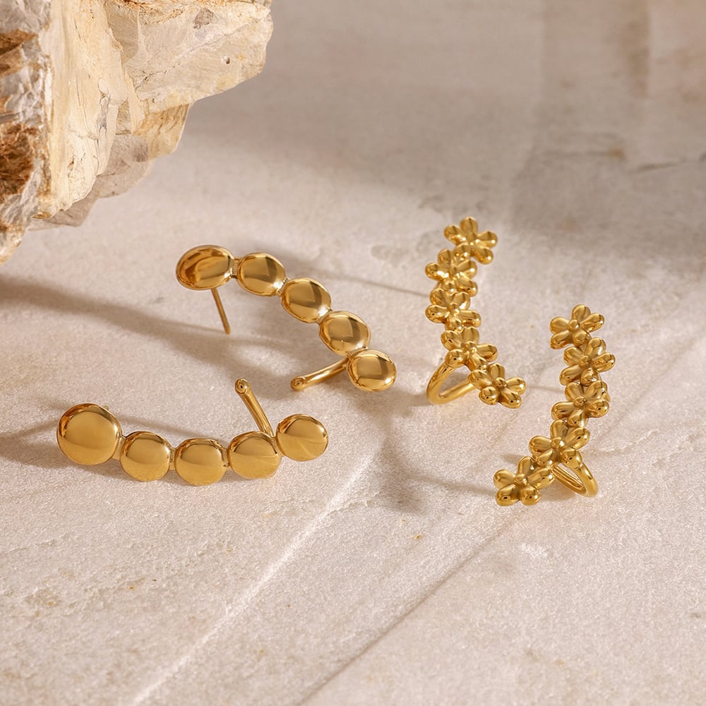 1 pair simple classic style flower shape stainless steel  gold plated women's clip-on earrings