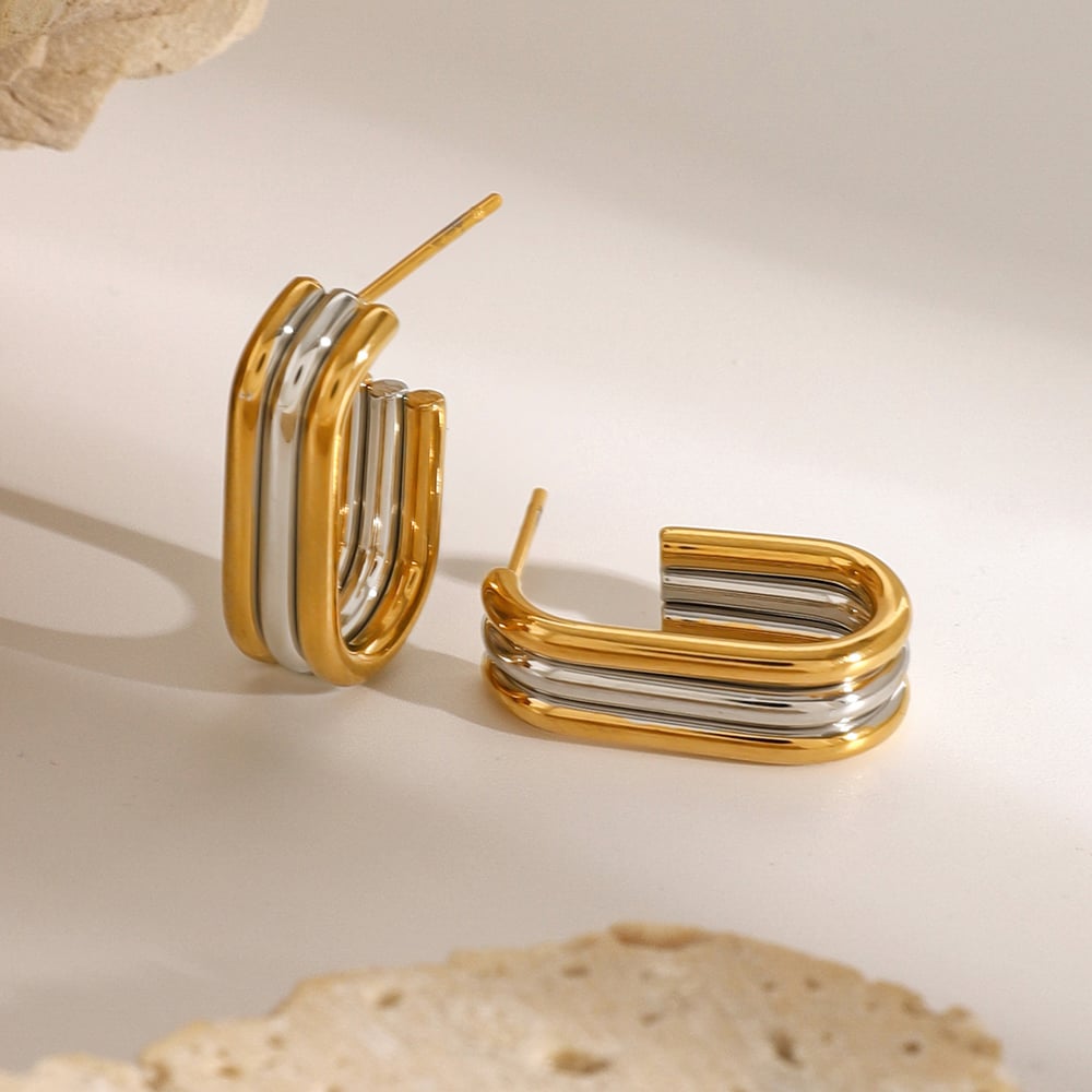 1 pair simple series casual geometric stainless steel  gold plated women hoop earrings