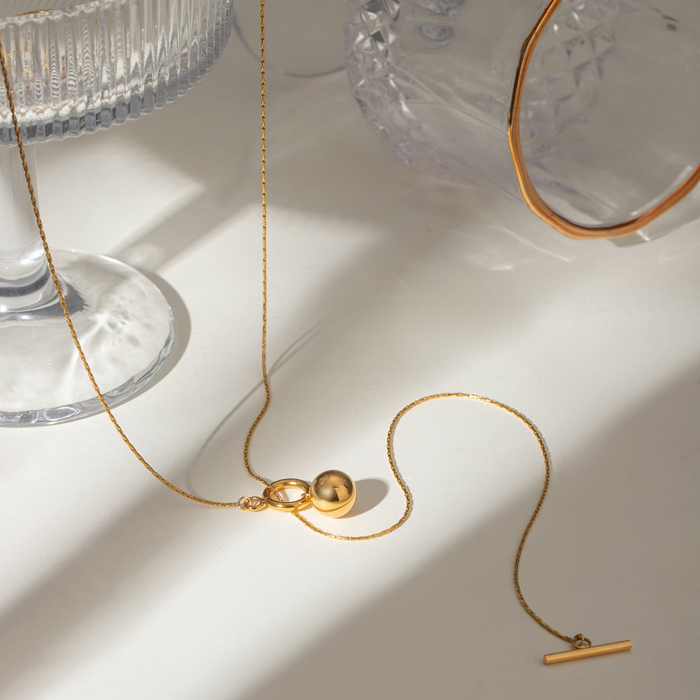 1 piece simple niche style ball shape stainless steel  gold plated women's pendant necklace