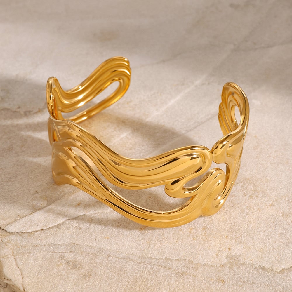 1 Piece Solid Color Stainless Steel  Gold Color Cuff Bracelet