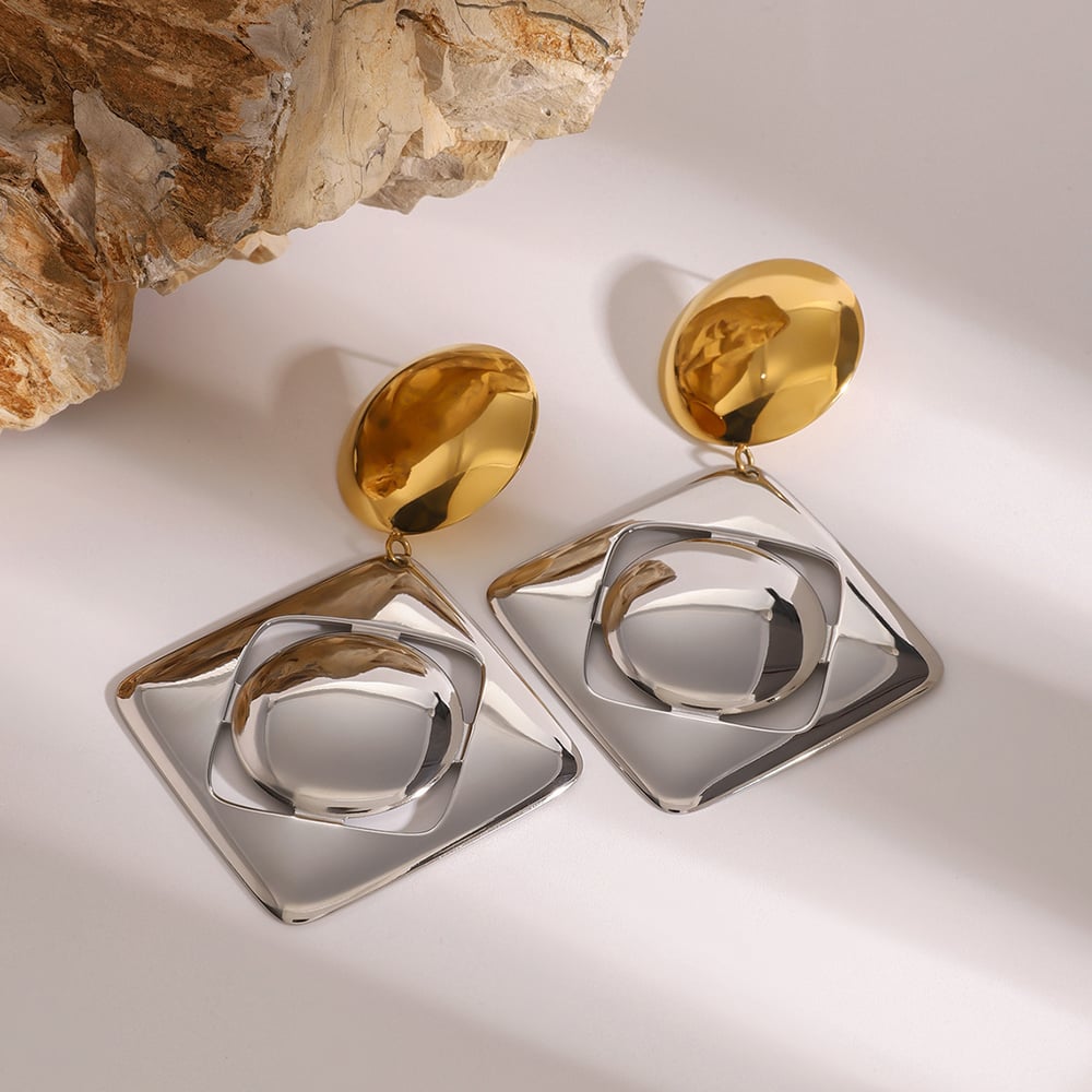 1 Pair Square Shape Stainless Steel  Mixed Color Drop Earrings