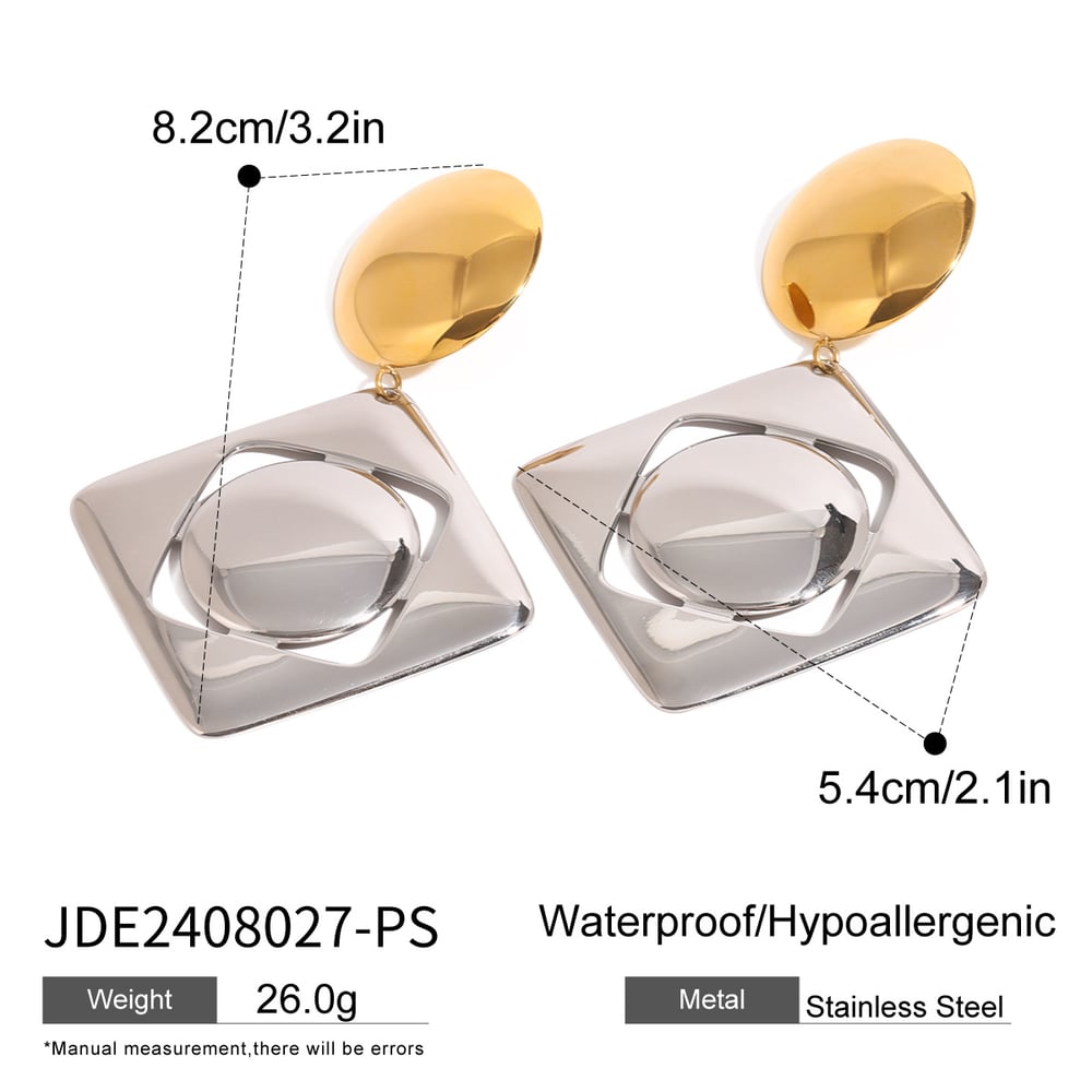 1 Pair Square Shape Stainless Steel  Mixed Color Drop Earrings h5Picture2