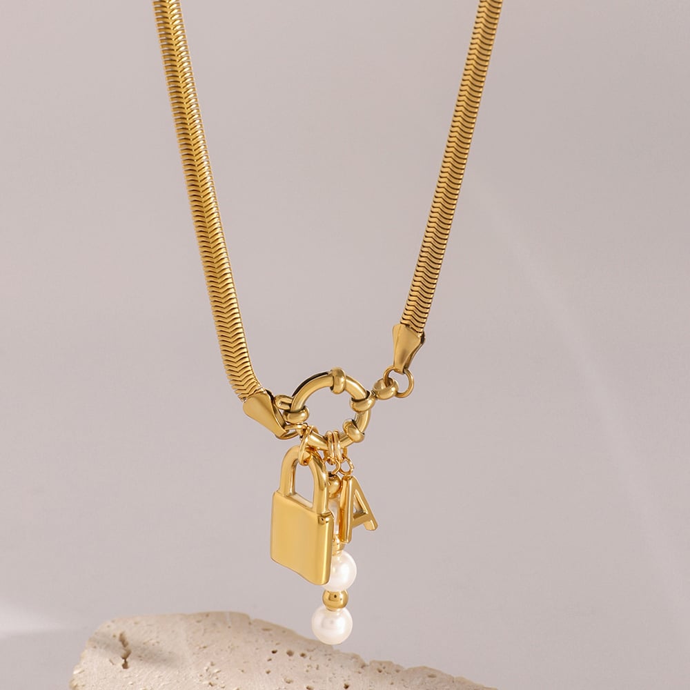 1 piece simple series classic geometric stainless steel  gold plated artificial pearl women charm bracelets