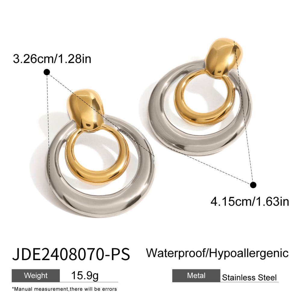 1 pair simple classic style hollowed-out round shape titanium steel  gold plated women's stud earrings h5Picture2
