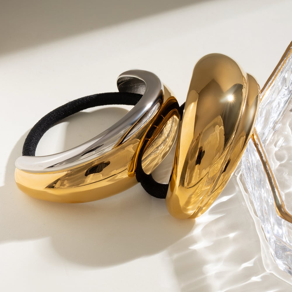 1 pair simple series casual sun/moon stainless steel  gold plated women hair bobbles