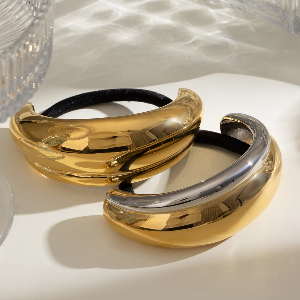 1 pair simple series casual sun/moon stainless steel  gold plated women hair bobbles h5Picture2